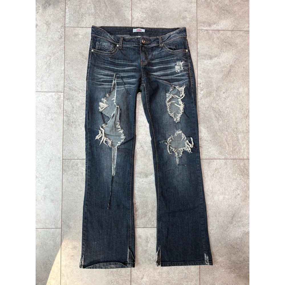 Vintage Y2K Bongo Jeans Sz 13 Low Rise Distressed Thrashed Denim Grunge Mcbling